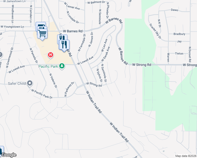 map of restaurants, bars, coffee shops, grocery stores, and more near 8553 North James Drive in Spokane