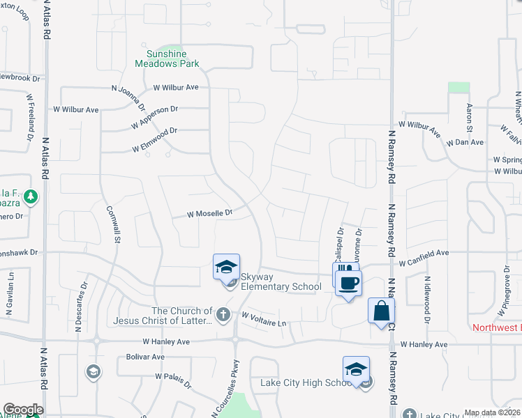 map of restaurants, bars, coffee shops, grocery stores, and more near 7027 Dubuis Drive in Coeur d'Alene