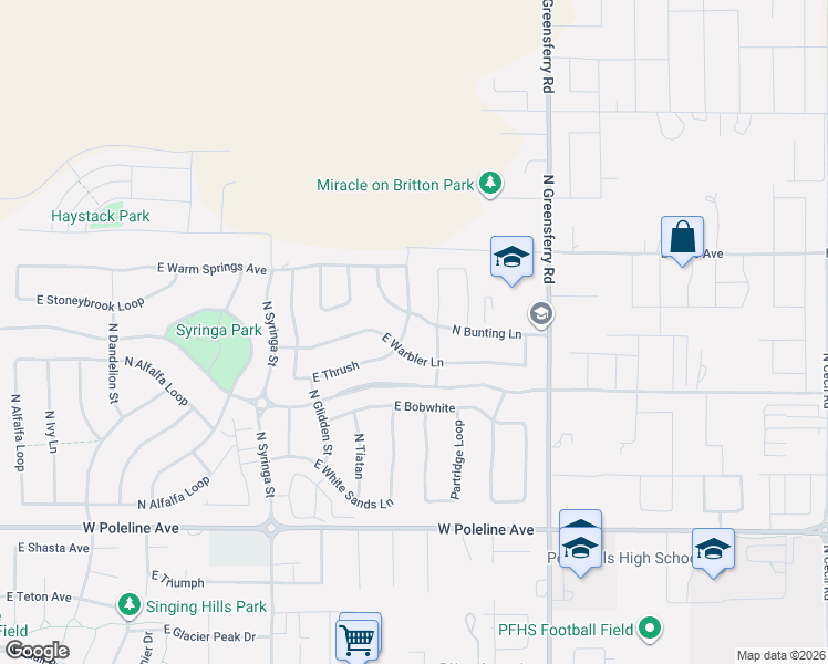 map of restaurants, bars, coffee shops, grocery stores, and more near 3050 East Thrush in Post Falls