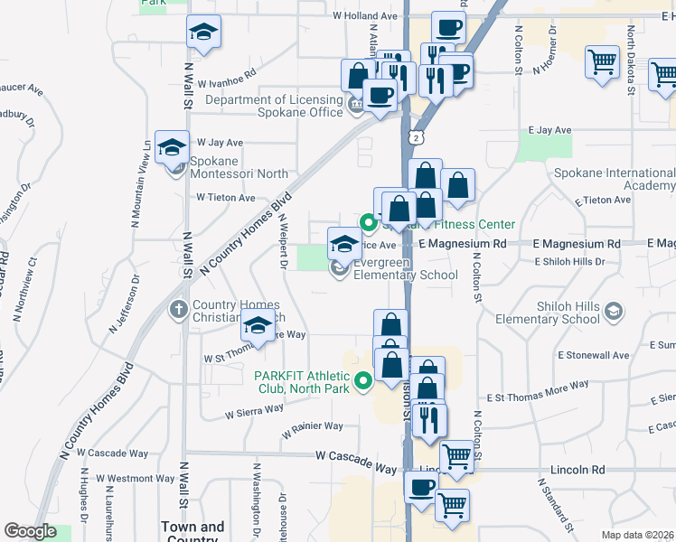 map of restaurants, bars, coffee shops, grocery stores, and more near 200 West Eddy Avenue in Spokane