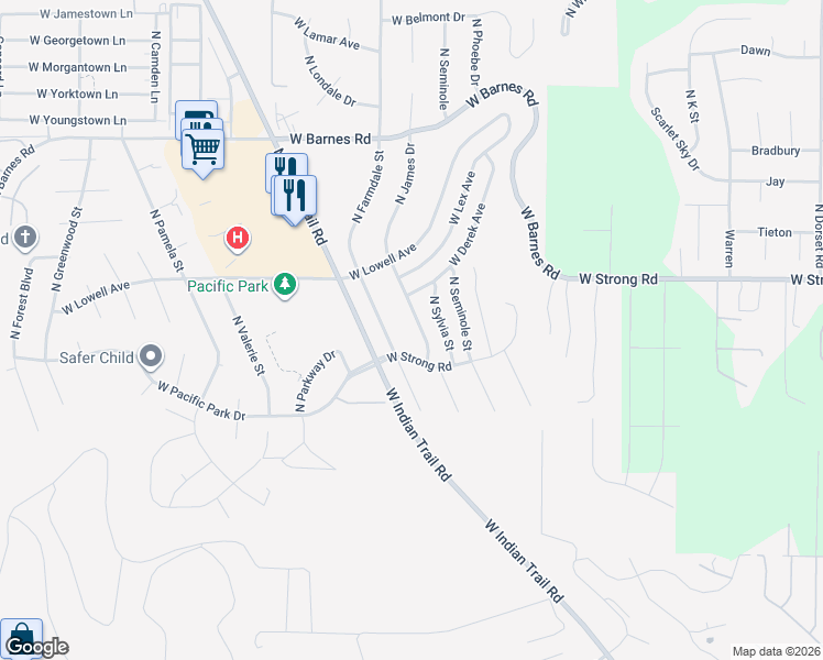 map of restaurants, bars, coffee shops, grocery stores, and more near 8553 North James Drive in Spokane