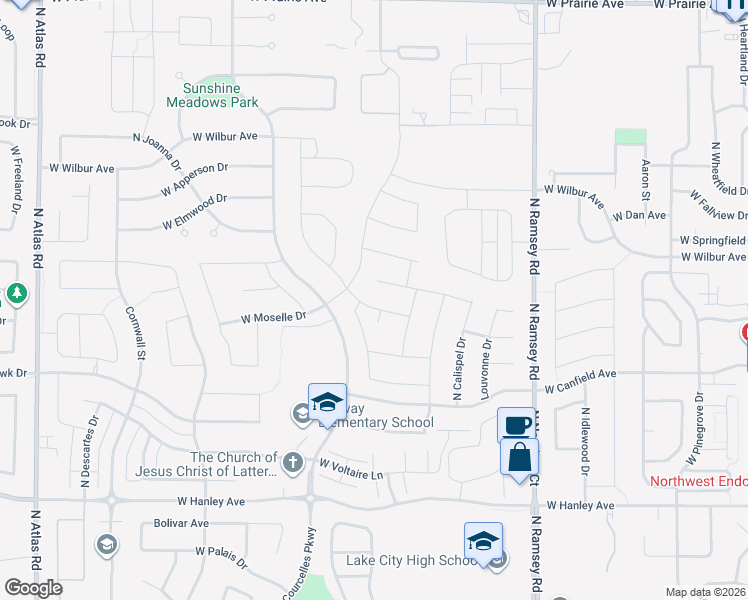 map of restaurants, bars, coffee shops, grocery stores, and more near 7150 North Roche Drive in Coeur d'Alene