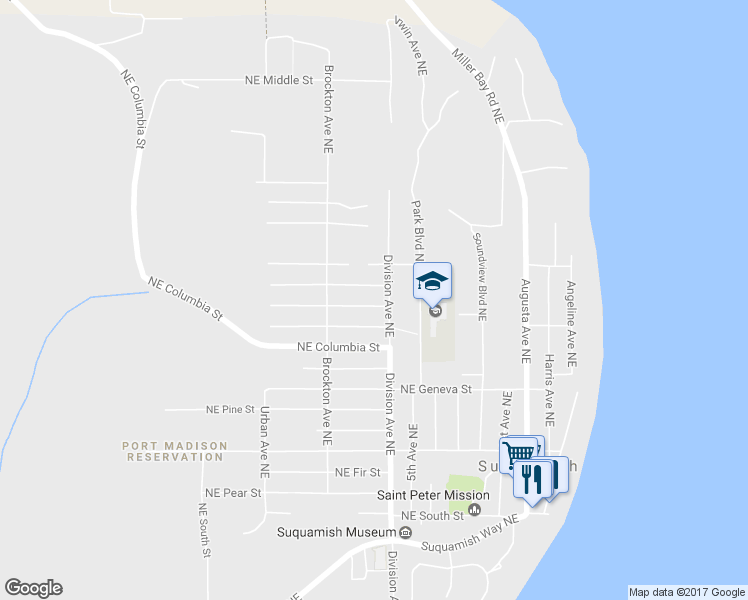 map of restaurants, bars, coffee shops, grocery stores, and more near 6750 NE Maple St in Suquamish