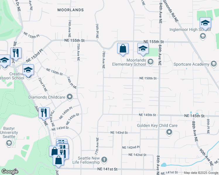 map of restaurants, bars, coffee shops, grocery stores, and more near 14818 78th Avenue Northeast in Kenmore