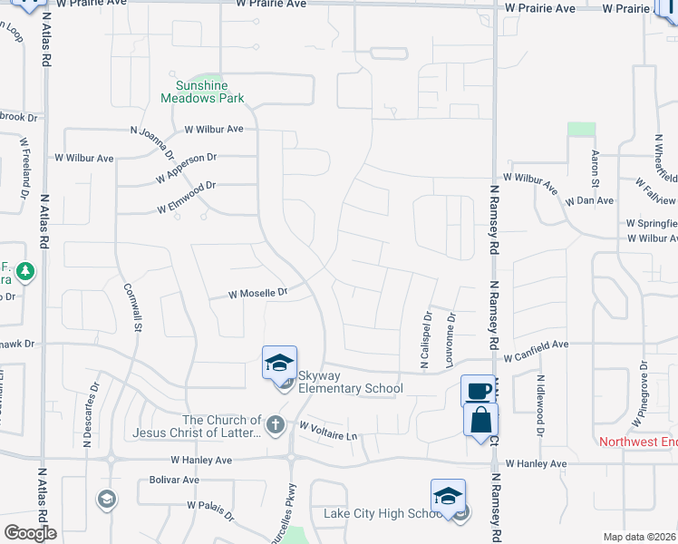 map of restaurants, bars, coffee shops, grocery stores, and more near 7150 North Roche Drive in Coeur d'Alene