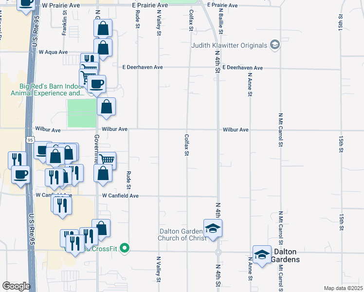 map of restaurants, bars, coffee shops, grocery stores, and more near 7079 North Colfax Street in Dalton Gardens