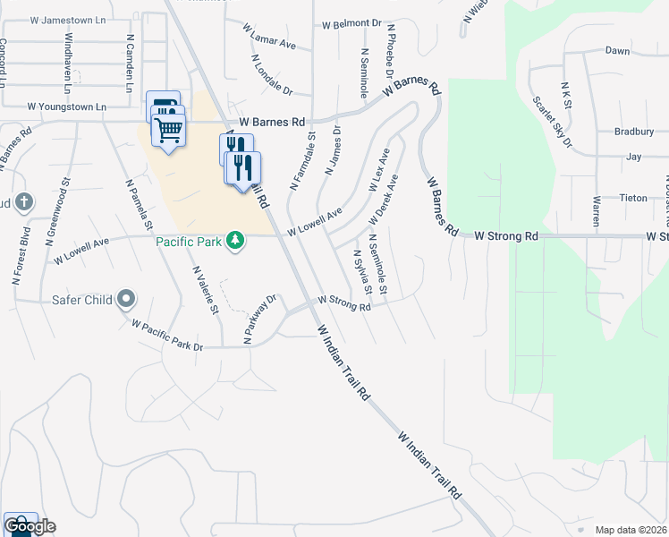 map of restaurants, bars, coffee shops, grocery stores, and more near 8553 North James Drive in Spokane