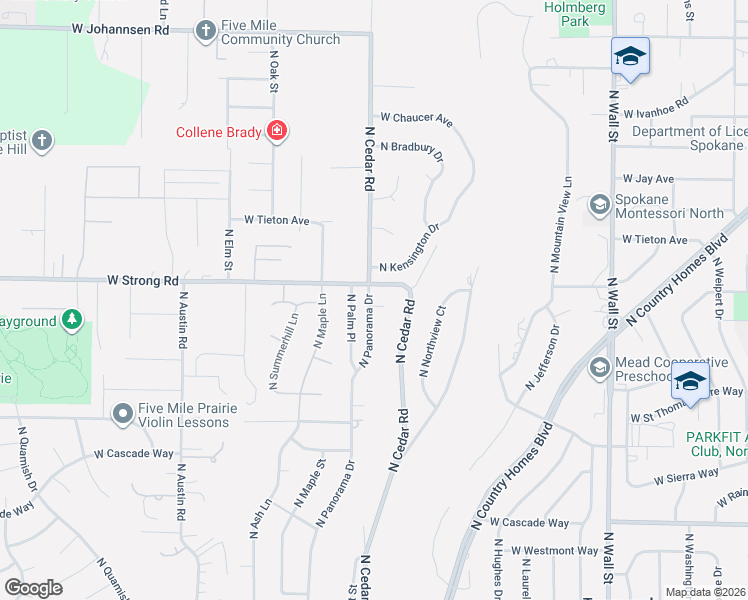 map of restaurants, bars, coffee shops, grocery stores, and more near 8516 North Panorama Drive in Spokane