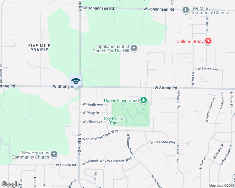 map of restaurants, bars, coffee shops, grocery stores, and more near 2521 West Strong Road in Spokane