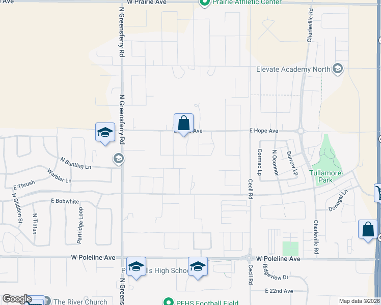 map of restaurants, bars, coffee shops, grocery stores, and more near 2840 East Bluegrass Lane in Post Falls