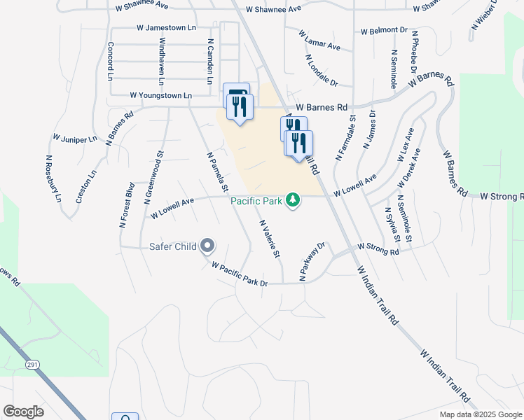 map of restaurants, bars, coffee shops, grocery stores, and more near 8610 North Valerie Street in Spokane