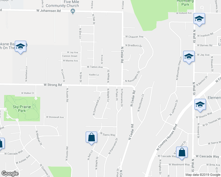 map of restaurants, bars, coffee shops, grocery stores, and more near 8511 North Palm Place in Spokane