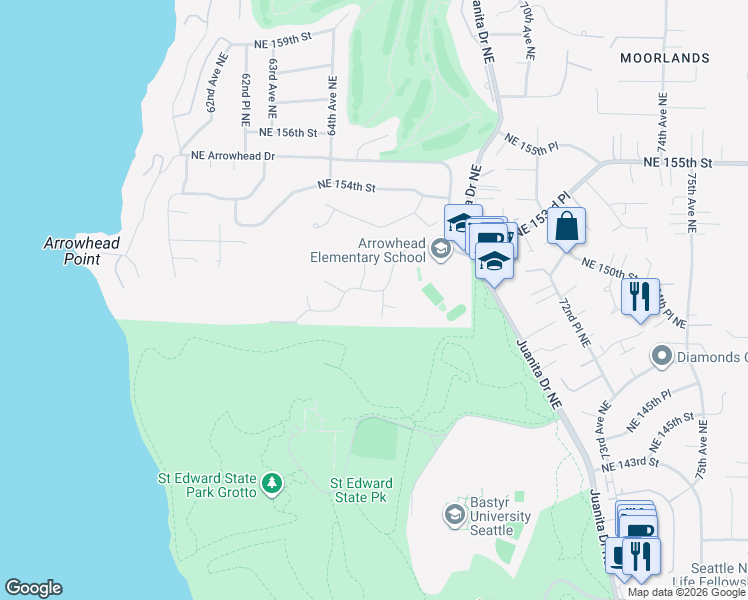 map of restaurants, bars, coffee shops, grocery stores, and more near 15029 66th Court Northeast in Kenmore