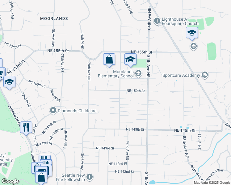 map of restaurants, bars, coffee shops, grocery stores, and more near 8030 Northeast 151st Court in Kenmore
