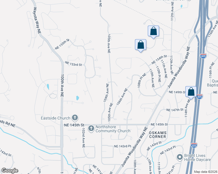 map of restaurants, bars, coffee shops, grocery stores, and more near 14944 104th Avenue Northeast in Bothell