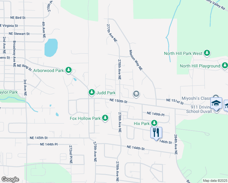 map of restaurants, bars, coffee shops, grocery stores, and more near 27713 Northeast 151st Place in Duvall