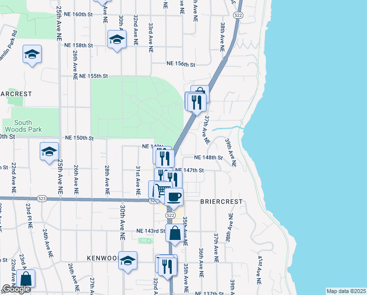 map of restaurants, bars, coffee shops, grocery stores, and more near 14812 Bothell Way Northeast in Lake Forest Park
