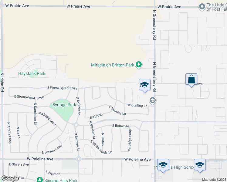 map of restaurants, bars, coffee shops, grocery stores, and more near 1963 East Warm Springs Avenue in Post Falls