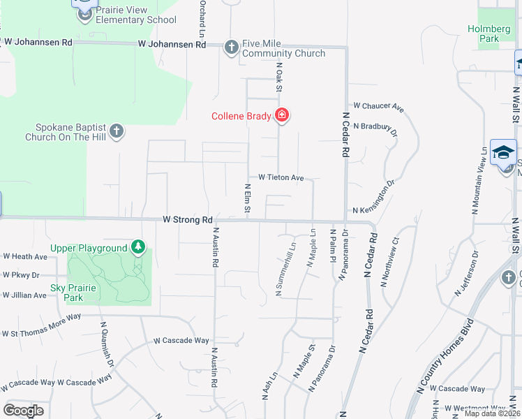 map of restaurants, bars, coffee shops, grocery stores, and more near 8714 North Elm Street in Spokane