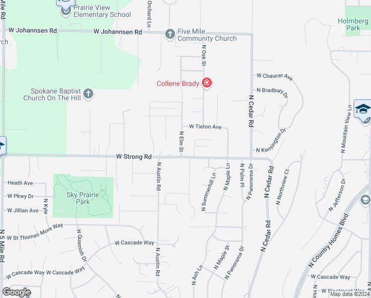 map of restaurants, bars, coffee shops, grocery stores, and more near 8710 North Elm Street in Spokane
