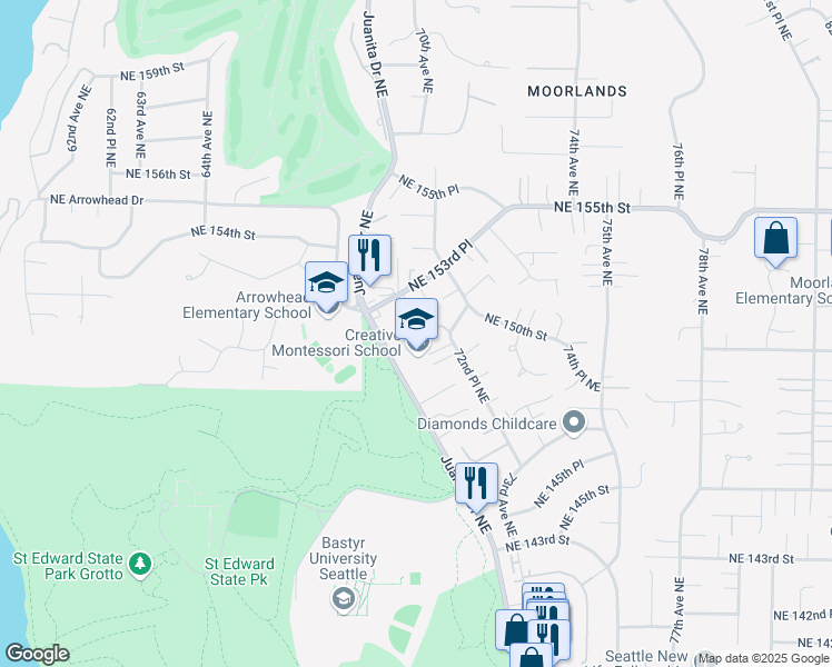map of restaurants, bars, coffee shops, grocery stores, and more near 7109 NE 149th Ct in Kenmore