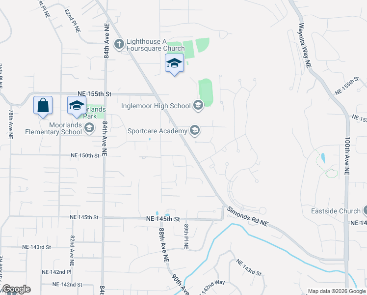 map of restaurants, bars, coffee shops, grocery stores, and more near 15023 Simonds Road Northeast in Kenmore