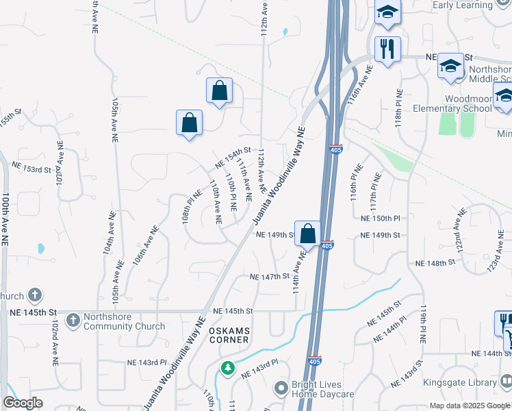 map of restaurants, bars, coffee shops, grocery stores, and more near 15108 111th Avenue Northeast in Bothell