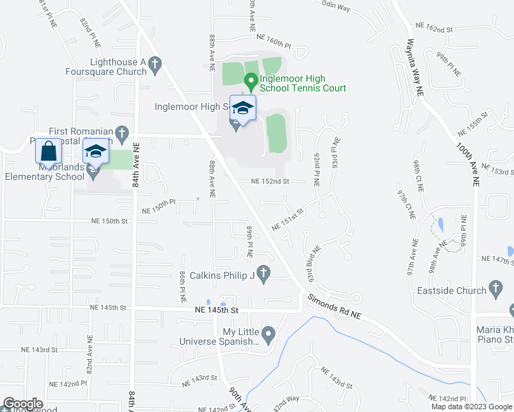 map of restaurants, bars, coffee shops, grocery stores, and more near 8909 Northeast 151st Place in Bothell