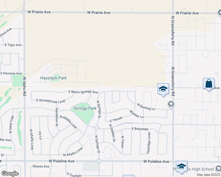 map of restaurants, bars, coffee shops, grocery stores, and more near 1711 East Warm Springs Avenue in Post Falls
