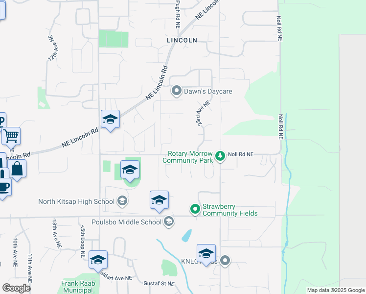 map of restaurants, bars, coffee shops, grocery stores, and more near 2138 Northeast Mesford Road in Poulsbo