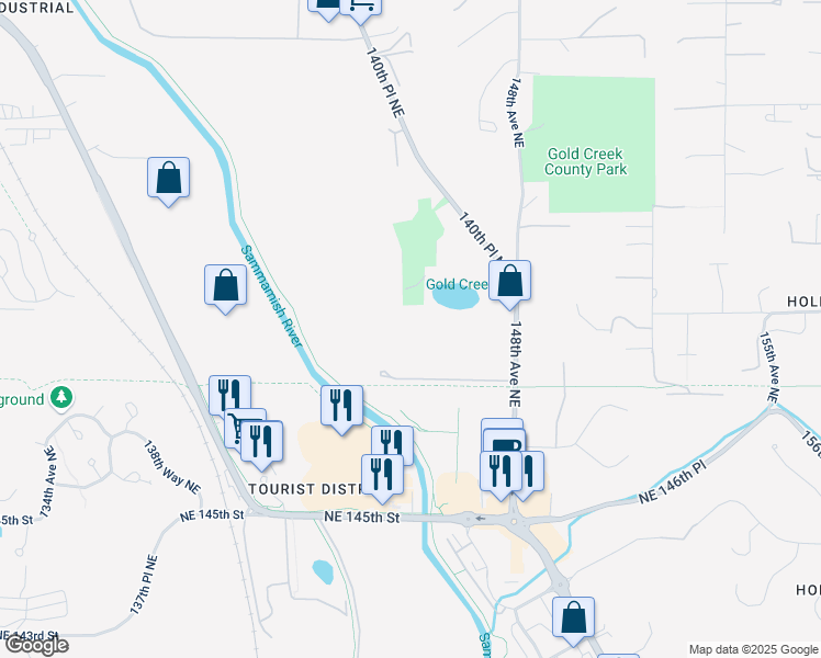 map of restaurants, bars, coffee shops, grocery stores, and more near 13454 Woodinville Redmond Road Northeast in Redmond