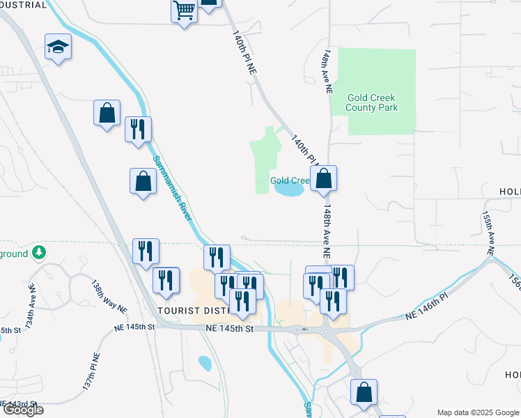 map of restaurants, bars, coffee shops, grocery stores, and more near 13454 Woodinville Redmond Road Northeast in Redmond