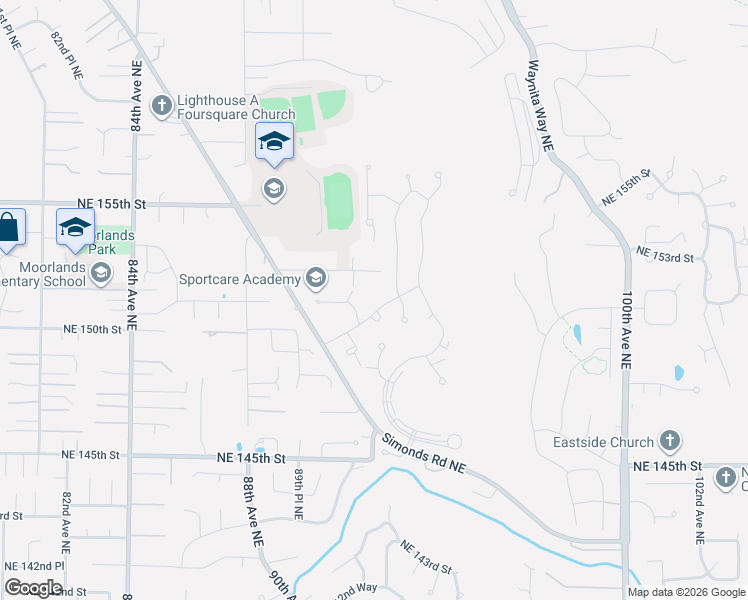 map of restaurants, bars, coffee shops, grocery stores, and more near 9120 Northeast 151st Street in Bothell