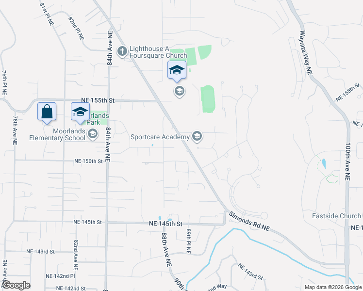 map of restaurants, bars, coffee shops, grocery stores, and more near 8819 Northeast 152nd Street in Kenmore