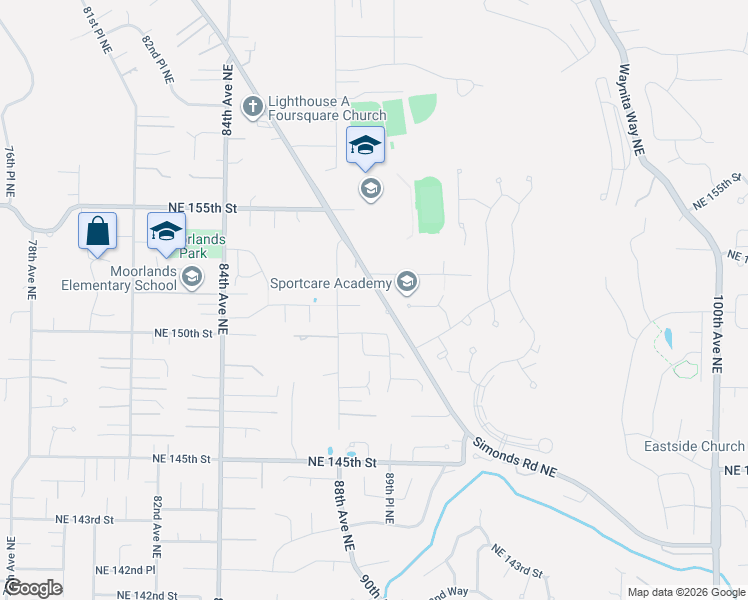map of restaurants, bars, coffee shops, grocery stores, and more near 8819 Northeast 152nd Street in Kenmore