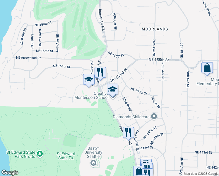 map of restaurants, bars, coffee shops, grocery stores, and more near 7109 Northeast 149th Court in Kenmore