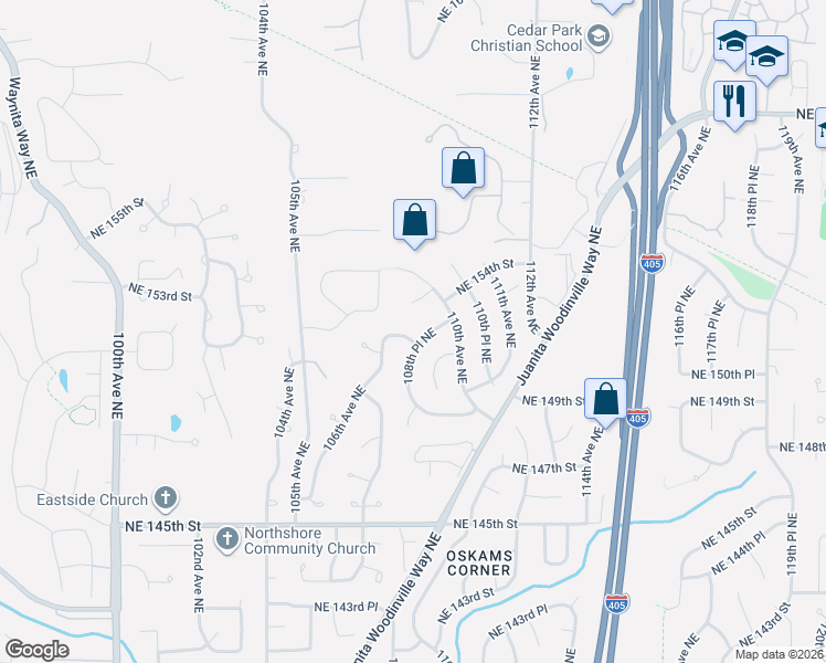 map of restaurants, bars, coffee shops, grocery stores, and more near 10811 Northeast 154th Court in Bothell