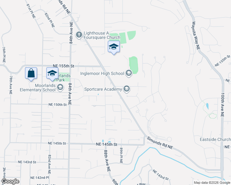 map of restaurants, bars, coffee shops, grocery stores, and more near 8826 Northeast 152nd Street in Kenmore