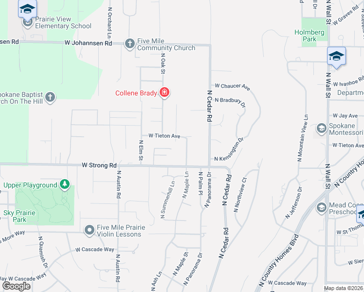 map of restaurants, bars, coffee shops, grocery stores, and more near 8707 North Maple Street in Spokane
