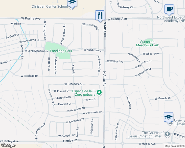 map of restaurants, bars, coffee shops, grocery stores, and more near 3420 West Manning Loop in Coeur d'Alene