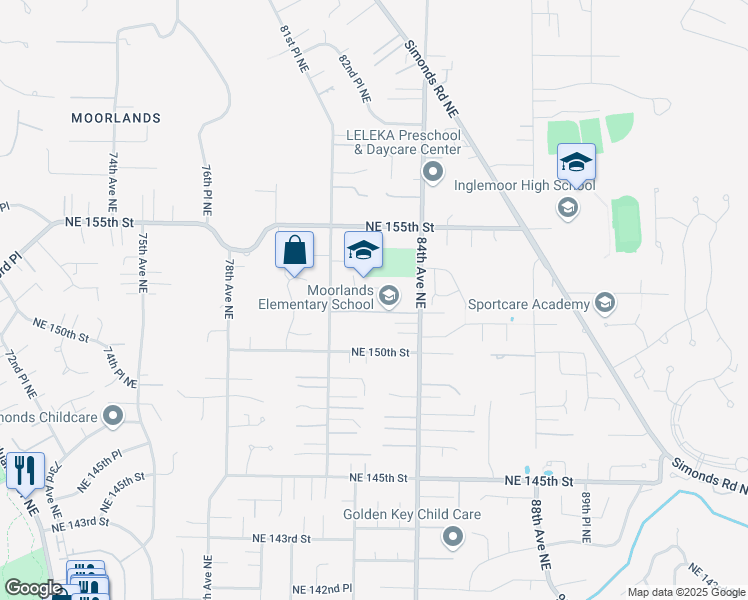 map of restaurants, bars, coffee shops, grocery stores, and more near 15115 84th Avenue Northeast in Kenmore