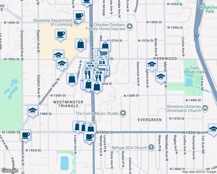 map of restaurants, bars, coffee shops, grocery stores, and more near in Seattle