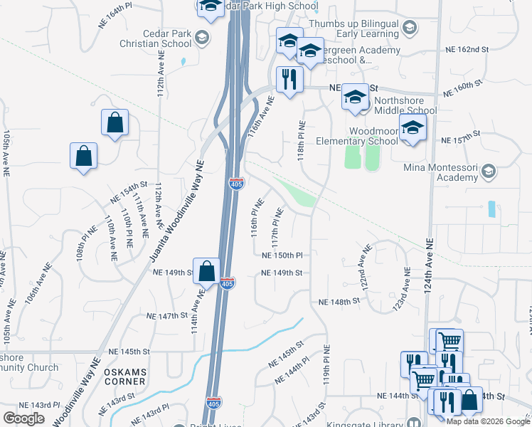 map of restaurants, bars, coffee shops, grocery stores, and more near 15226 116th Place Northeast in Kirkland
