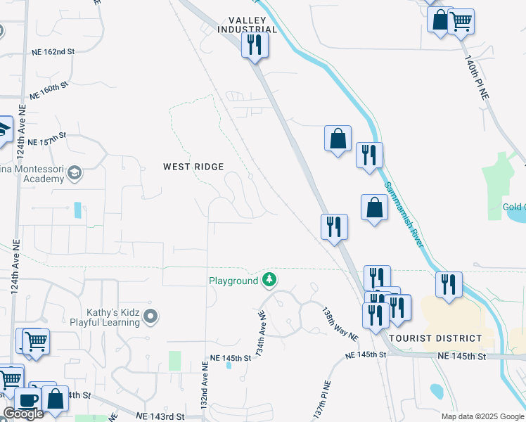 map of restaurants, bars, coffee shops, grocery stores, and more near 15418 135th Place Northeast in Woodinville