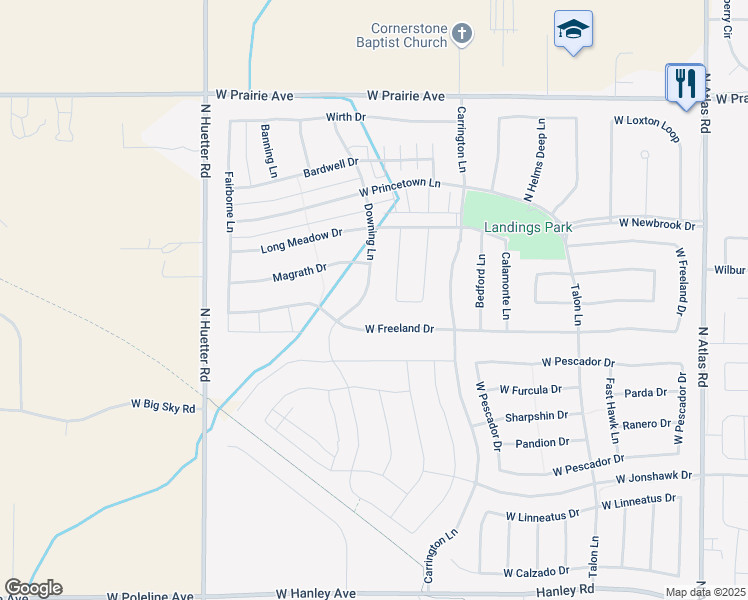 map of restaurants, bars, coffee shops, grocery stores, and more near 7352 Downing Lane in Coeur d'Alene