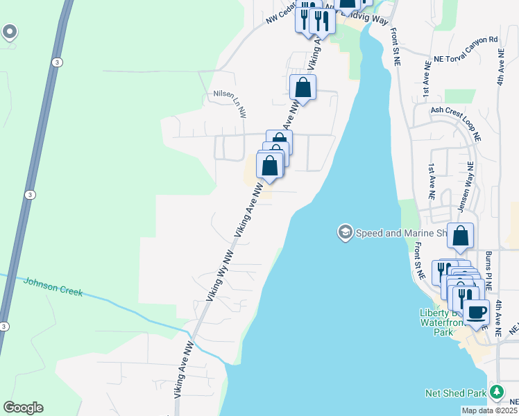 map of restaurants, bars, coffee shops, grocery stores, and more near 19352 Viking Avenue Northwest in Poulsbo