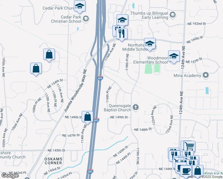 map of restaurants, bars, coffee shops, grocery stores, and more near 15226 116th Place Northeast in Kirkland
