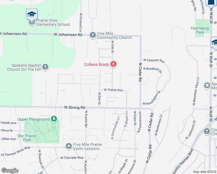 map of restaurants, bars, coffee shops, grocery stores, and more near 8902 North Oak Street in Spokane