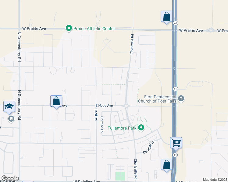 map of restaurants, bars, coffee shops, grocery stores, and more near 3352 O Connor Boulevard in Post Falls