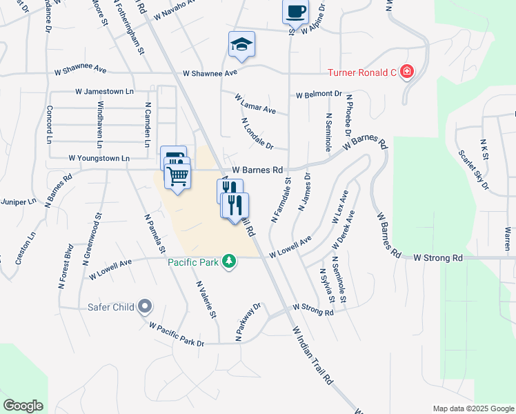 map of restaurants, bars, coffee shops, grocery stores, and more near 8907 North Farmdale Street in Spokane
